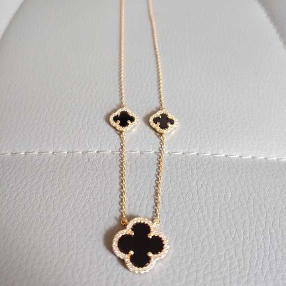 18K gold sterling silver Black Clover necklace - Picture 6 of 7